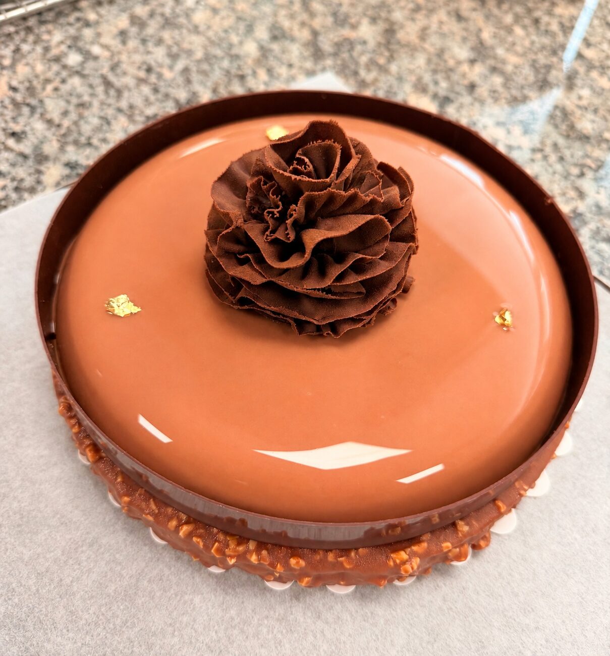 Chocolate Rose Entremet, Amber Mirror Glaze