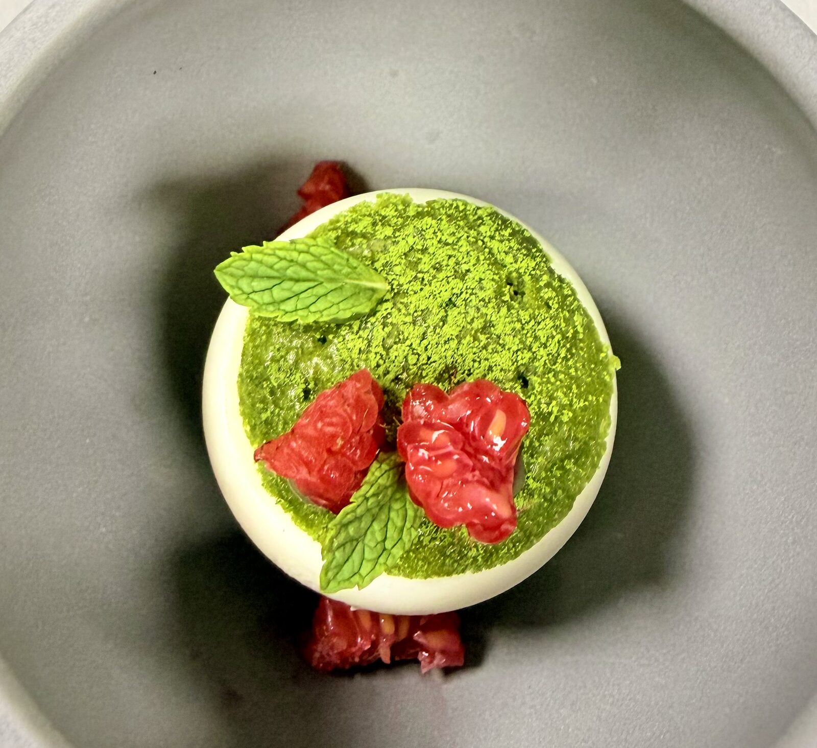 Matcha Dome with Cherry Compote